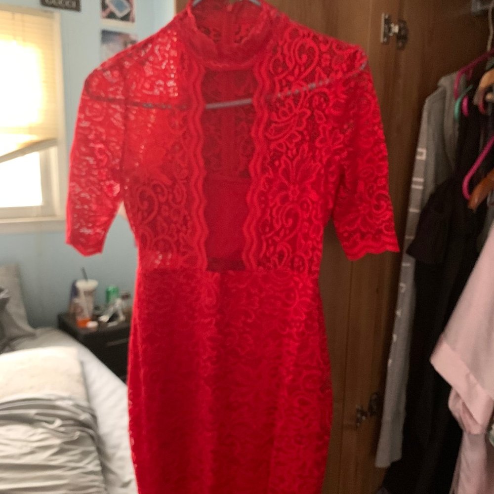 Sexy Red See thru Lace Dress